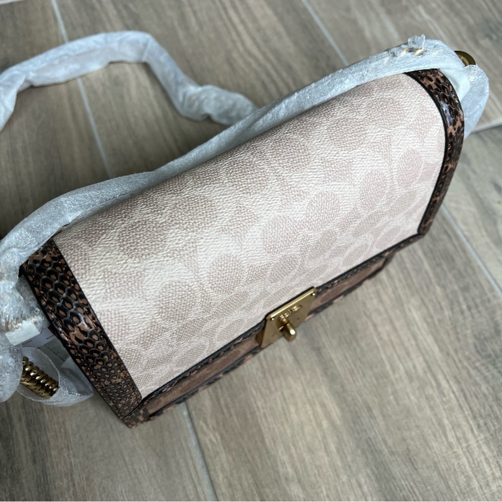 Coach Hutton Shoulder Bag In Blocked Signature Canvas With Snakeskin Detail - Picture 6 of 10